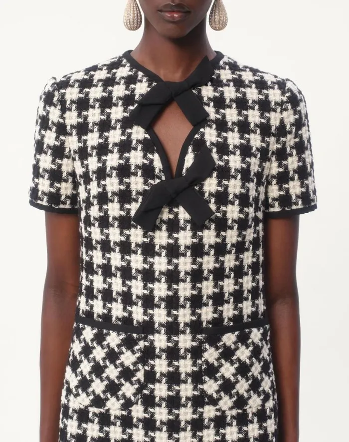 Valentino Dresses Woman Damier Light Tweed Short Dress For Woman In Ivoryblack Ivoryblack Valentino Dresses Woman Damier Light Tweed Short Dress For Woman In Ivoryblack Ivoryblack