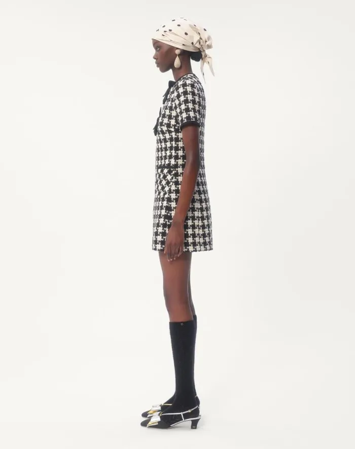 Valentino Dresses Woman Damier Light Tweed Short Dress For Woman In Ivoryblack Ivoryblack Valentino Dresses Woman Damier Light Tweed Short Dress For Woman In Ivoryblack Ivoryblack