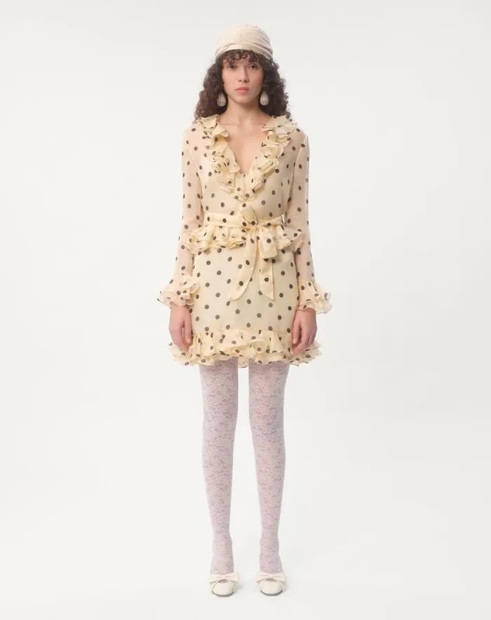 Valentino Dresses Woman Short Dress In Organza With Polka Dot Print For Woman In Ivoryblack Ivoryblack Valentino Dresses Woman Short Dress In Organza With Polka Dot Print For Woman In Ivoryblack Ivoryblack