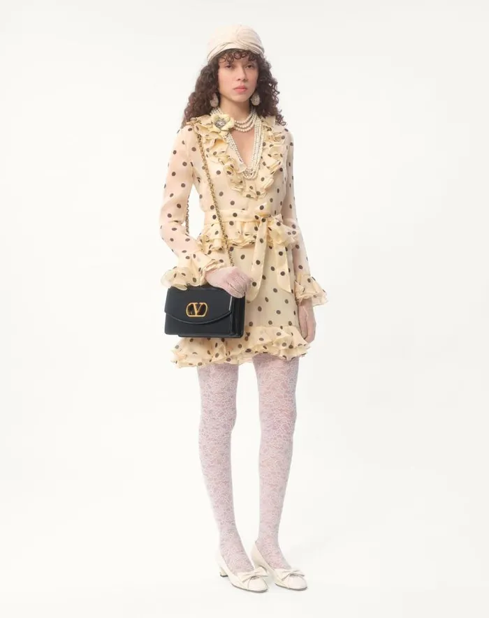 Valentino Dresses Woman Short Dress In Organza With Polka Dot Print For Woman In Ivoryblack Ivoryblack Valentino Dresses Woman Short Dress In Organza With Polka Dot Print For Woman In Ivoryblack Ivoryblack