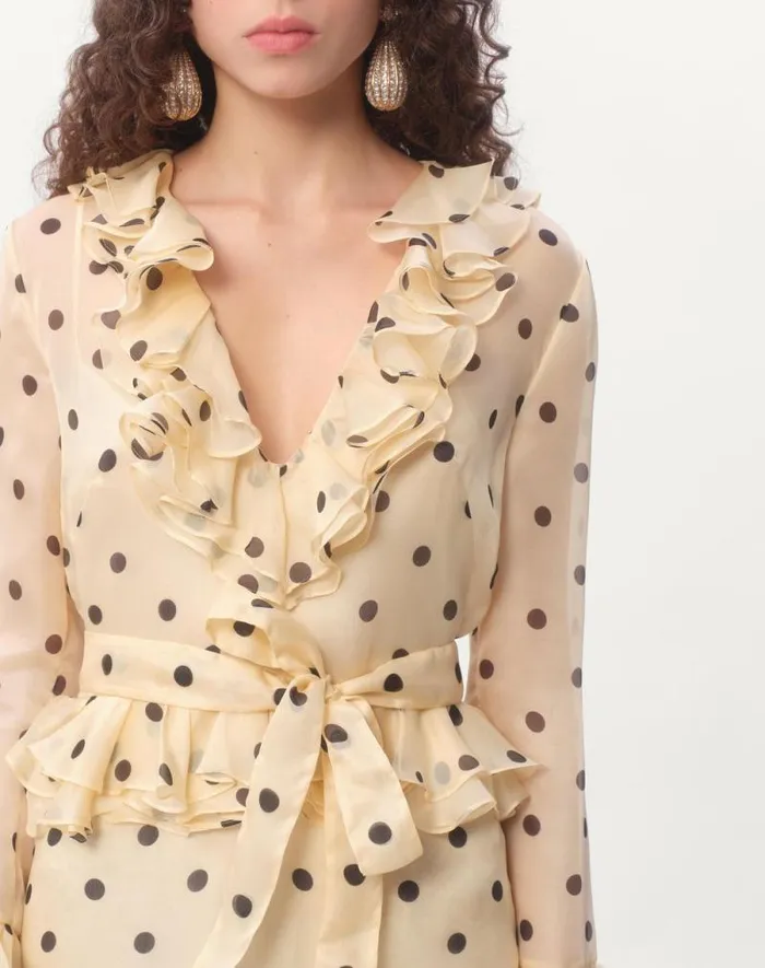 Valentino Dresses Woman Short Dress In Organza With Polka Dot Print For Woman In Ivoryblack Ivoryblack Valentino Dresses Woman Short Dress In Organza With Polka Dot Print For Woman In Ivoryblack Ivoryblack