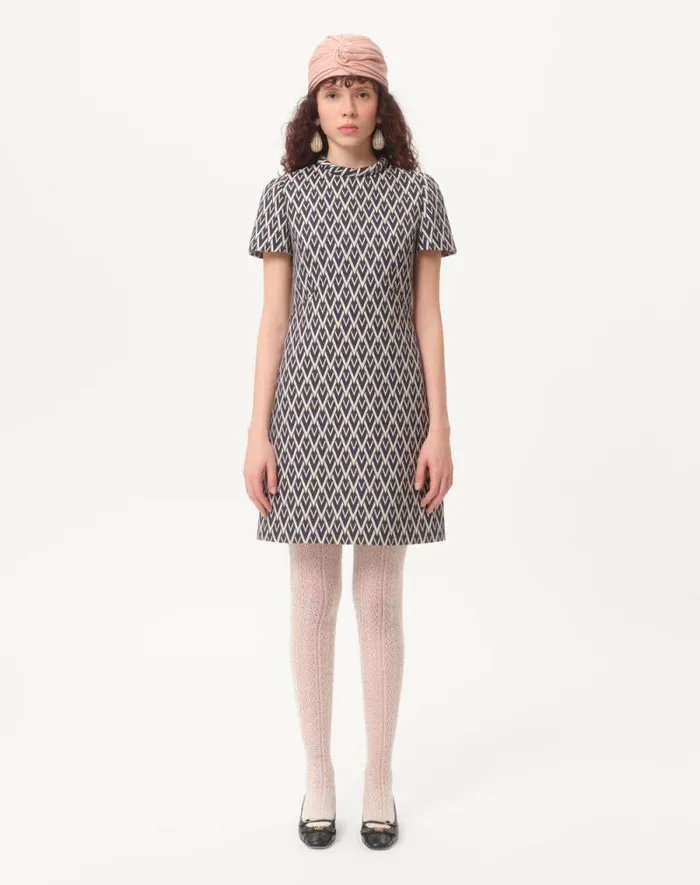 Valentino Dresses Woman Short Dress In Toute La V Jacquard For Woman In Nightcream Nightcream Valentino Dresses Woman Short Dress In Toute La V Jacquard For Woman In Nightcream Nightcream