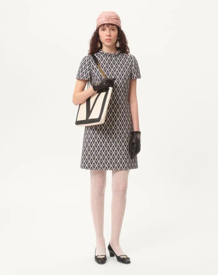 Valentino Dresses Woman Short Dress In Toute La V Jacquard For Woman In Nightcream Nightcream Valentino Dresses Woman Short Dress In Toute La V Jacquard For Woman In Nightcream Nightcream