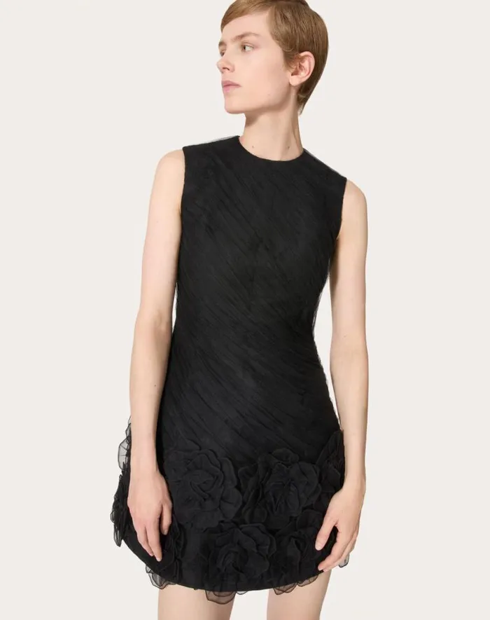 Valentino Dresses Woman Tulle Illusione Embroidered Short Dress For Woman In Black Black Valentino Dresses Woman Tulle Illusione Embroidered Short Dress For Woman In Black Black