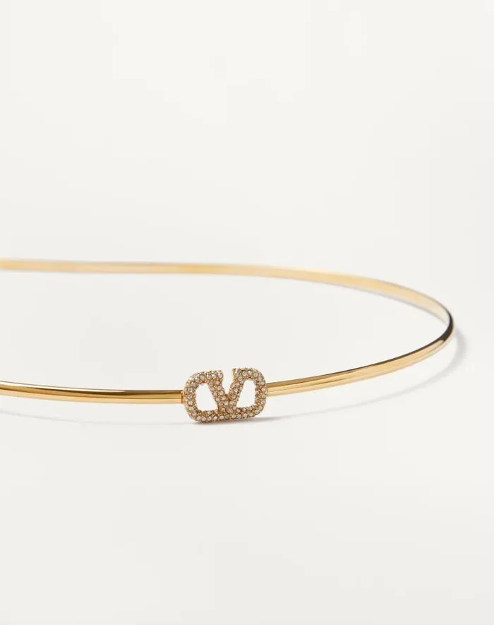 Valentino Hair Accessories Woman Vlogo Signature Metal And Swarovski Crystal Headband For Woman In Gold Gold Valentino Hair Accessories Woman Vlogo Signature Metal And Swarovski Crystal Headband For Woman In Gold Gold
