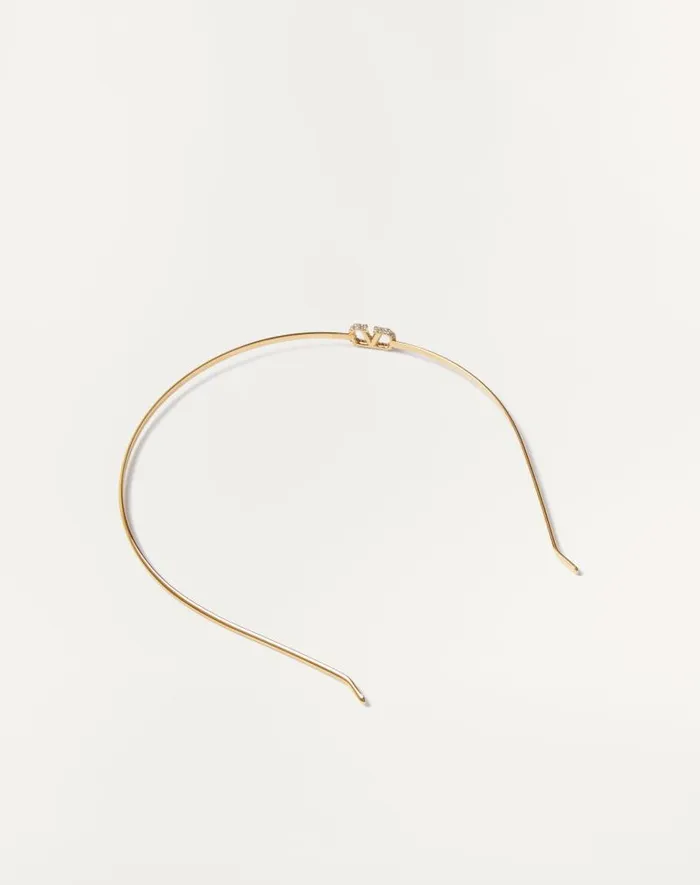 Valentino Hair Accessories Woman Vlogo Signature Metal And Swarovski Crystal Headband For Woman In Gold Gold Valentino Hair Accessories Woman Vlogo Signature Metal And Swarovski Crystal Headband For Woman In Gold Gold