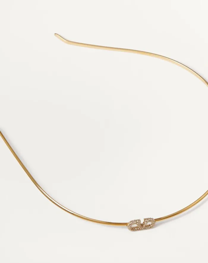 Valentino Hair Accessories Woman Vlogo Signature Metal And Swarovski Crystal Headband For Woman In Gold Gold Valentino Hair Accessories Woman Vlogo Signature Metal And Swarovski Crystal Headband For Woman In Gold Gold