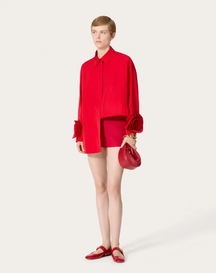 Valentino Jackets And Blazers Woman Micro Faille Jacket For Woman In Red Red Valentino Jackets And Blazers Woman Micro Faille Jacket For Woman In Red Red