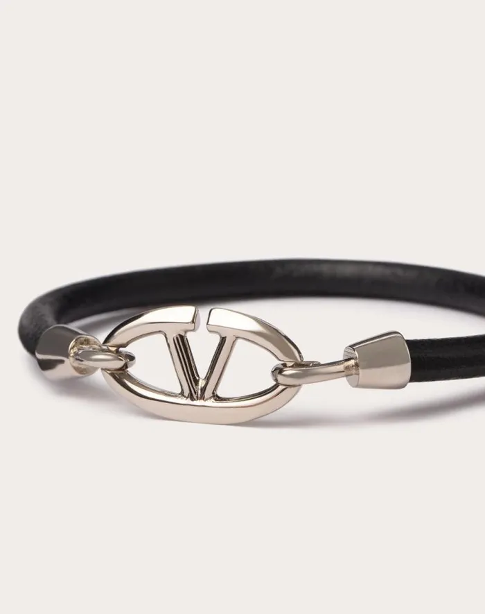 Valentino Jewelry Man Valentino Garavani Vlogo The Bold Edition Bracelet In Leather And Metal For Man In Black Black Valentino Jewelry Man Valentino Garavani Vlogo The Bold Edition Bracelet In Leather And Metal For Man In Black Black