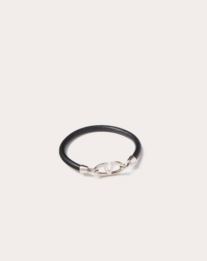 Valentino Jewelry Man Valentino Garavani Vlogo The Bold Edition Bracelet In Leather And Metal For Man In Black Black Valentino Jewelry Man Valentino Garavani Vlogo The Bold Edition Bracelet In Leather And Metal For Man In Black Black