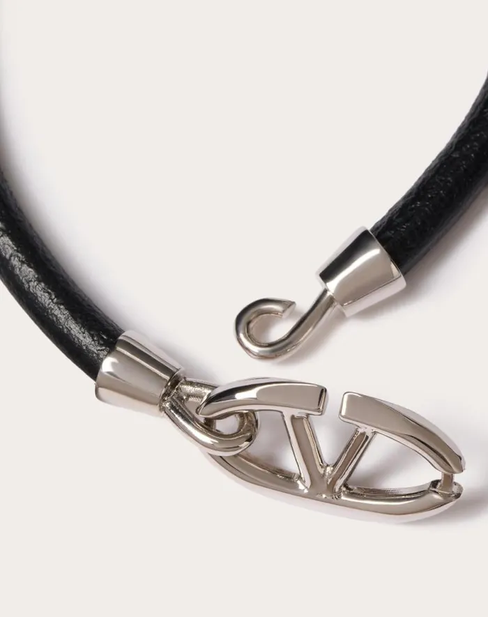 Valentino Jewelry Man Valentino Garavani Vlogo The Bold Edition Bracelet In Leather And Metal For Man In Black Black Valentino Jewelry Man Valentino Garavani Vlogo The Bold Edition Bracelet In Leather And Metal For Man In Black Black