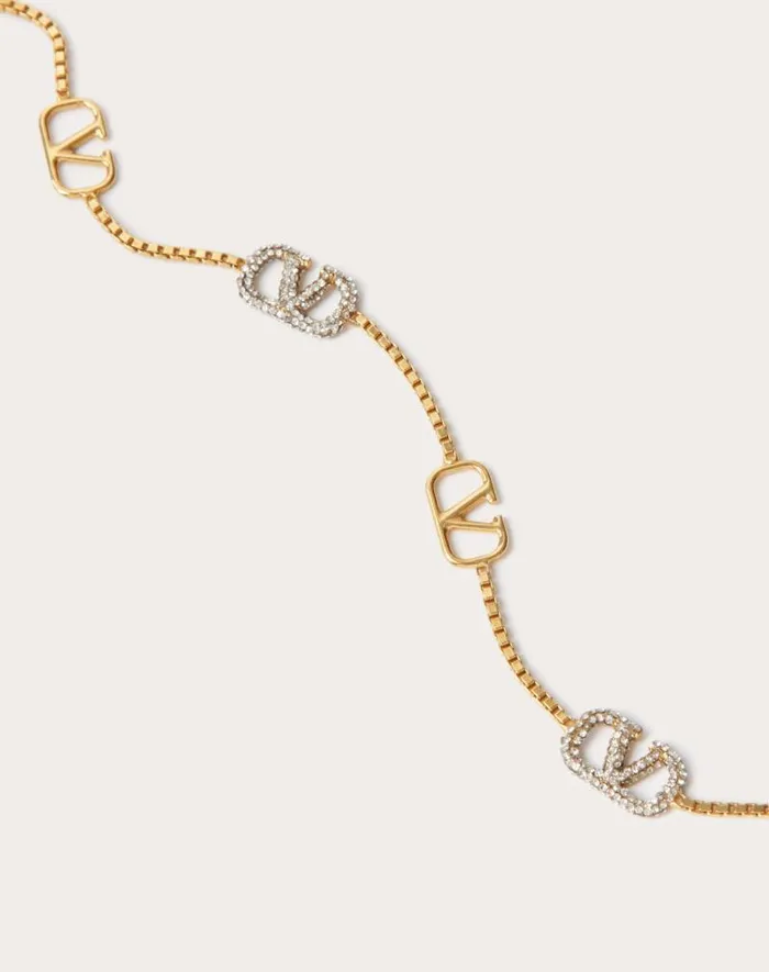 Valentino Jewelry Woman Vlogo Signature Metal And Swarovski Crystal Anklet For Woman In Gold Gold