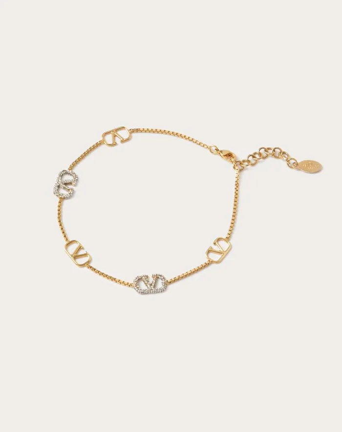 Valentino Jewelry Woman Vlogo Signature Metal And Swarovski Crystal Anklet For Woman In Gold Gold