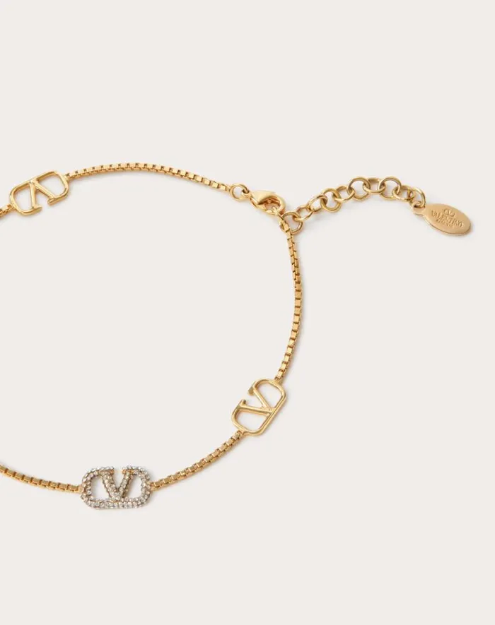 Valentino Jewelry Woman Vlogo Signature Metal And Swarovski Crystal Anklet For Woman In Gold Gold