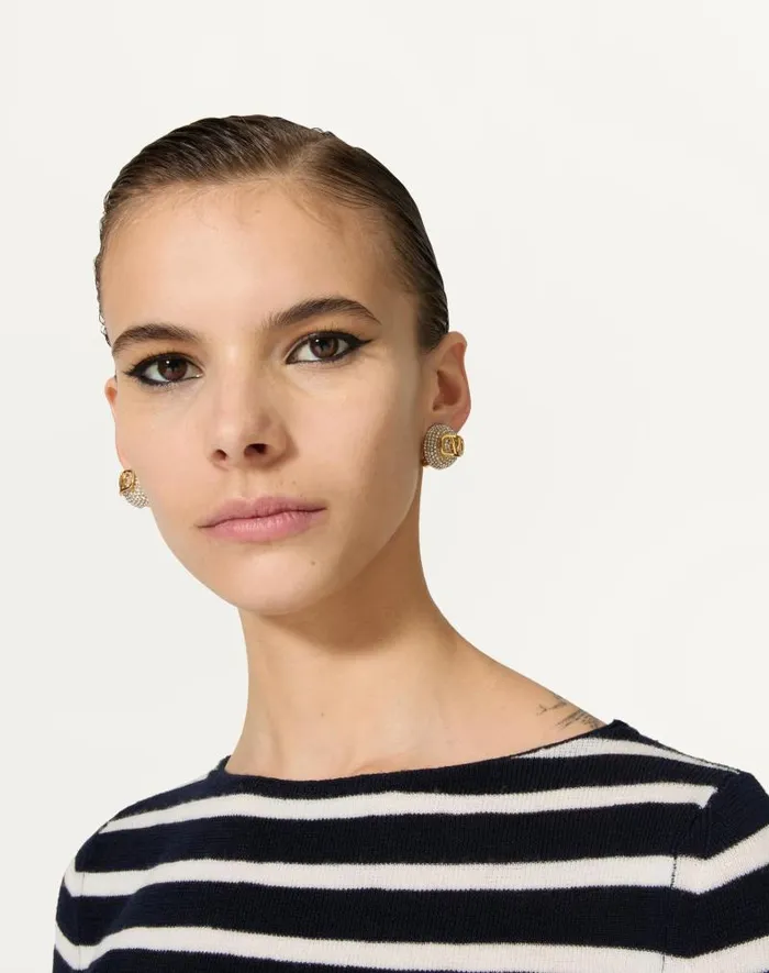 Valentino Jewelry Woman Vlogo Signature Metal And Swarovski Crystal Earrings For Woman In Palladiumcrystal Palladiumcrystal