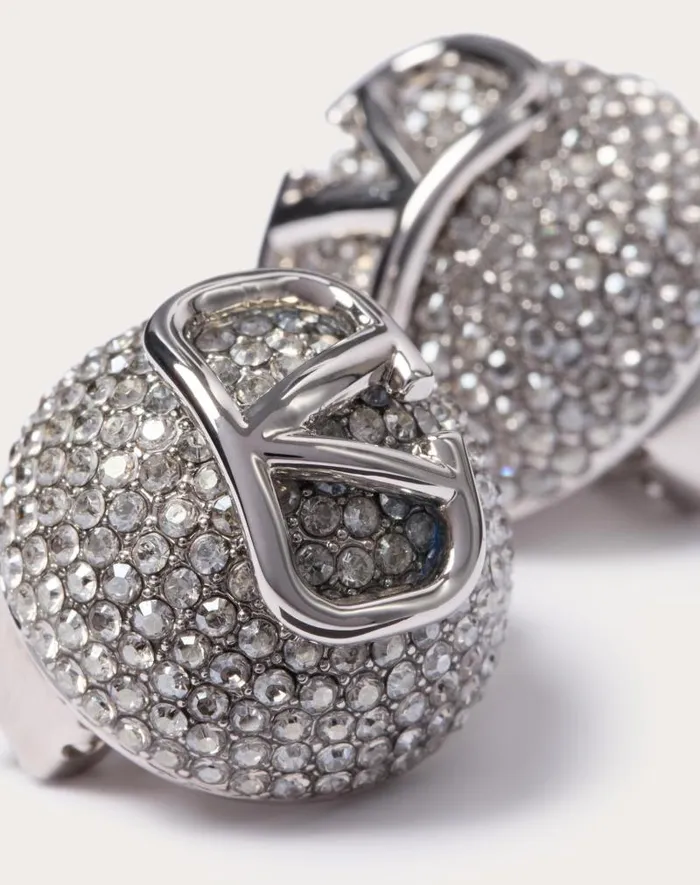 Valentino Jewelry Woman Vlogo Signature Metal And Swarovski Crystal Earrings For Woman In Palladiumcrystal Palladiumcrystal