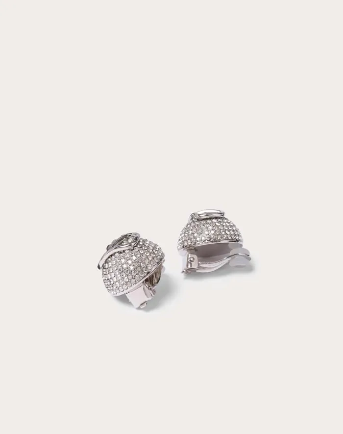 Valentino Jewelry Woman Vlogo Signature Metal And Swarovski Crystal Earrings For Woman In Palladiumcrystal Palladiumcrystal