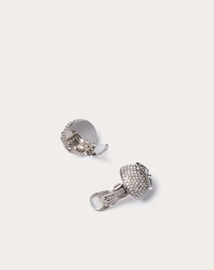 Valentino Jewelry Woman Vlogo Signature Metal And Swarovski Crystal Earrings For Woman In Palladiumcrystal Palladiumcrystal