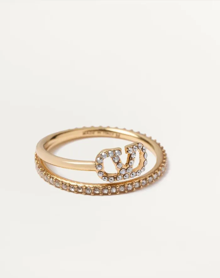Valentino Jewelry Woman Vlogo Signature Metal And Swarovski Crystal Ring For Woman In Gold Gold Valentino Jewelry Woman Vlogo Signature Metal And Swarovski Crystal Ring For Woman In Gold Gold
