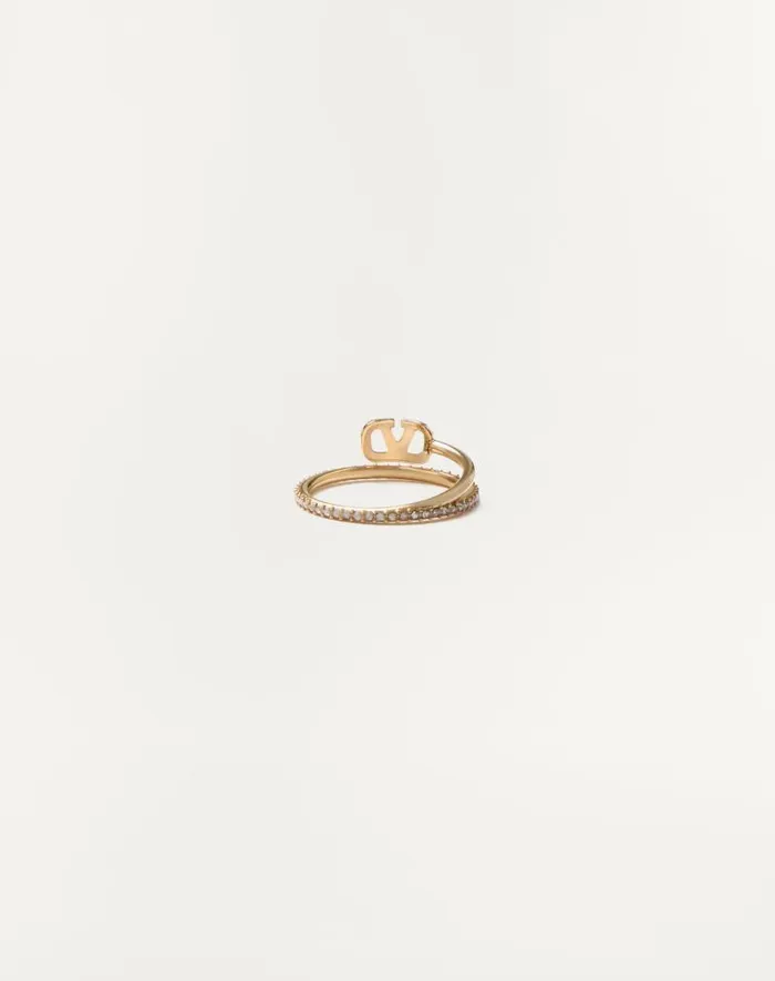 Valentino Jewelry Woman Vlogo Signature Metal And Swarovski Crystal Ring For Woman In Gold Gold Valentino Jewelry Woman Vlogo Signature Metal And Swarovski Crystal Ring For Woman In Gold Gold