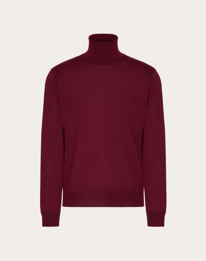 Valentino Knitwear Man Highneck Wool Sweater With Vlogo Signature Embroidery For Man In Black Black Valentino Knitwear Man Highneck Wool Sweater With Vlogo Signature Embroidery For Man In Black Black