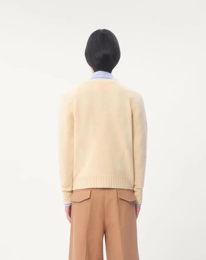 Valentino Knitwear Man Shetland Wool Crewneck Sweater With Vlogo Embroidery For Man In Orange Orange Valentino Knitwear Man Shetland Wool Crewneck Sweater With Vlogo Embroidery For Man In Orange Orange