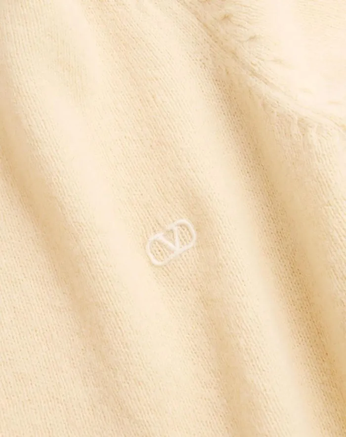 Valentino Knitwear Man Shetland Wool Crewneck Sweater With Vlogo Embroidery For Man In Orange Orange Valentino Knitwear Man Shetland Wool Crewneck Sweater With Vlogo Embroidery For Man In Orange Orange