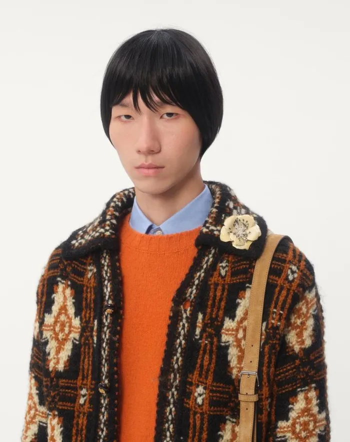 Valentino Knitwear Man Shetland Wool Crewneck Sweater With Vlogo Embroidery For Man In Orange Orange Valentino Knitwear Man Shetland Wool Crewneck Sweater With Vlogo Embroidery For Man In Orange Orange