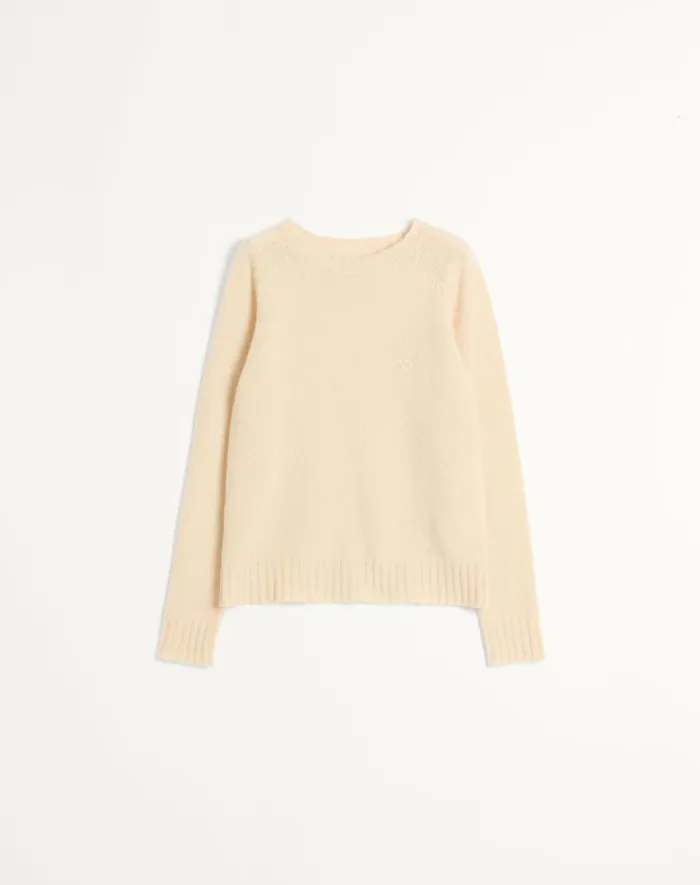 Valentino Knitwear Man Shetland Wool Crewneck Sweater With Vlogo Embroidery For Man In Orange Orange Valentino Knitwear Man Shetland Wool Crewneck Sweater With Vlogo Embroidery For Man In Orange Orange