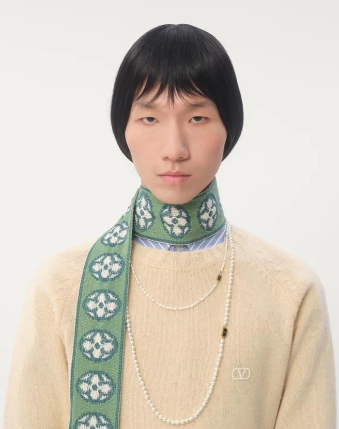 Valentino Knitwear Man Shetland Wool Crewneck Sweater With Vlogo Embroidery For Man In Orange Orange Valentino Knitwear Man Shetland Wool Crewneck Sweater With Vlogo Embroidery For Man In Orange Orange