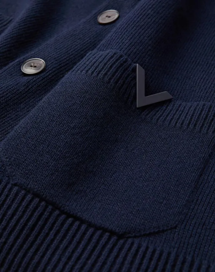 Valentino Knitwear Man Wool Cardigan With Rubberized V Detail For Man In Navy Navy Valentino Knitwear Man Wool Cardigan With Rubberized V Detail For Man In Navy Navy