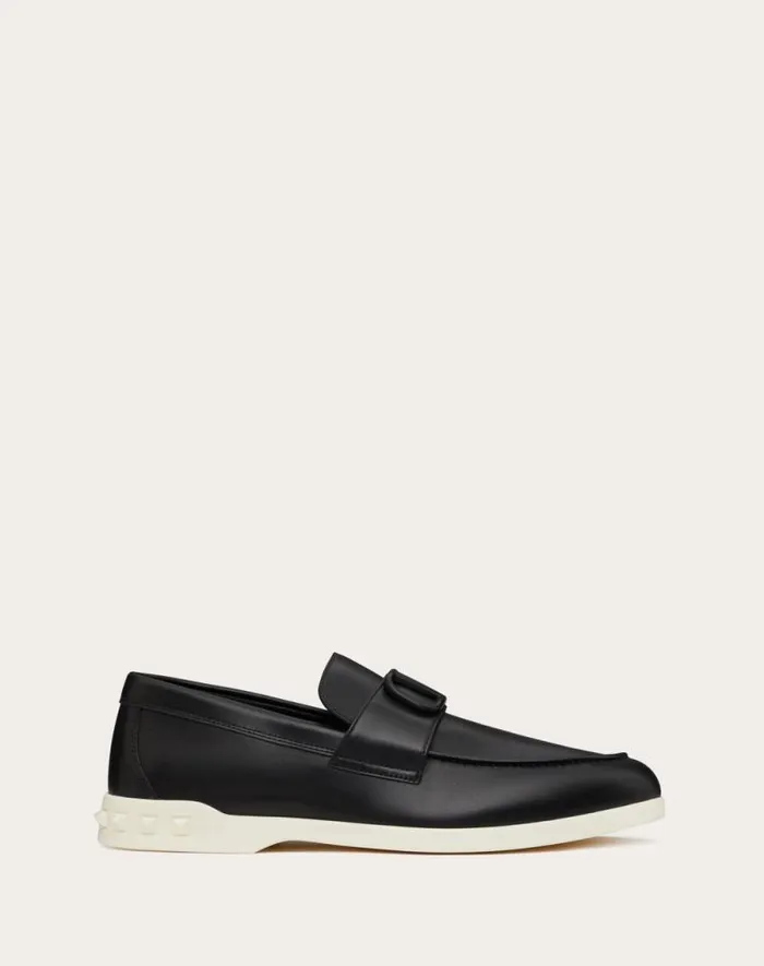 Valentino Laceups And Loafers Man Leisure Flows Calfskin Loafer For Man In Black Black Valentino Laceups And Loafers Man Leisure Flows Calfskin Loafer For Man In Black Black