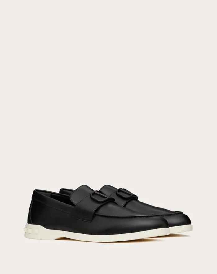 Valentino Laceups And Loafers Man Leisure Flows Calfskin Loafer For Man In Black Black Valentino Laceups And Loafers Man Leisure Flows Calfskin Loafer For Man In Black Black