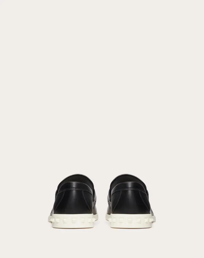 Valentino Laceups And Loafers Man Leisure Flows Calfskin Loafer For Man In Black Black Valentino Laceups And Loafers Man Leisure Flows Calfskin Loafer For Man In Black Black