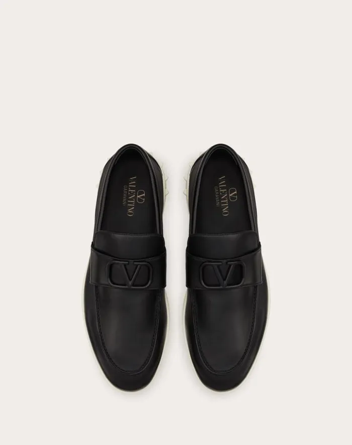 Valentino Laceups And Loafers Man Leisure Flows Calfskin Loafer For Man In Black Black Valentino Laceups And Loafers Man Leisure Flows Calfskin Loafer For Man In Black Black