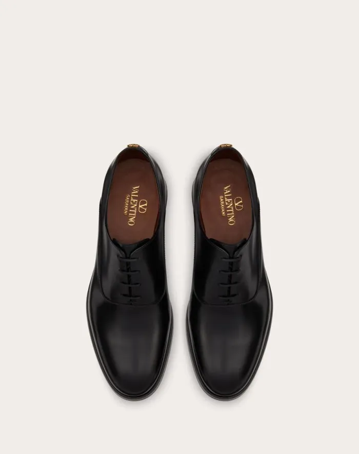 Valentino Laceups And Loafers Man Mini Vlogo Signature Derby In Calfskin For Man In Black Black Valentino Laceups And Loafers Man Mini Vlogo Signature Derby In Calfskin For Man In Black Black
