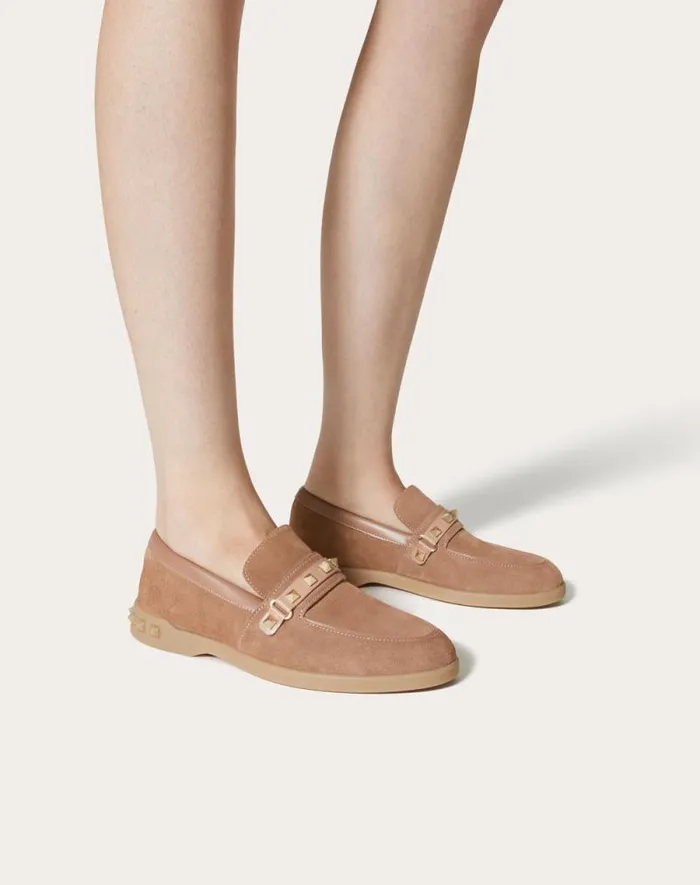 Valentino Loafers And Oxfords Woman Leisure Flows Split Leather Loafer For Woman In Cappuccino Cappuccino Valentino Loafers And Oxfords Woman Leisure Flows Split Leather Loafer For Woman In Cappuccino Cappuccino