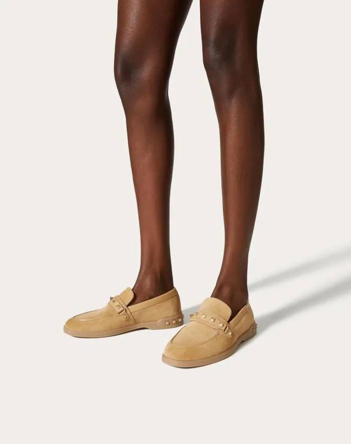 Valentino Loafers And Oxfords Woman Leisure Flows Split Leather Loafer For Woman In Cappuccino Cappuccino Valentino Loafers And Oxfords Woman Leisure Flows Split Leather Loafer For Woman In Cappuccino Cappuccino