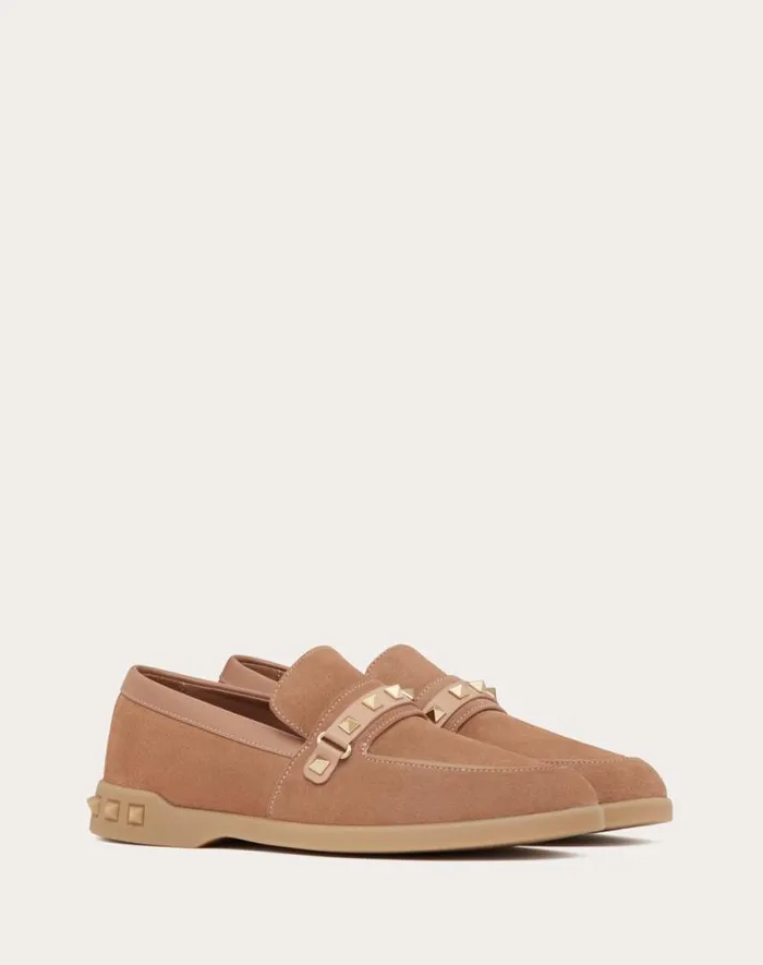Valentino Loafers And Oxfords Woman Leisure Flows Split Leather Loafer For Woman In Cappuccino Cappuccino Valentino Loafers And Oxfords Woman Leisure Flows Split Leather Loafer For Woman In Cappuccino Cappuccino