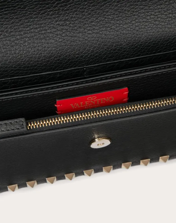 Valentino Mini Bags Woman Rockstud Grainy Calfskin Chain Pouch For Woman In Black Black