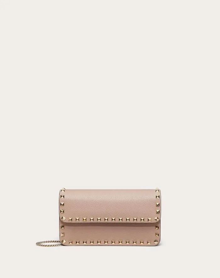 Valentino Mini Bags Woman Rockstud Grainy Calfskin Chain Pouch For Woman In Black Black