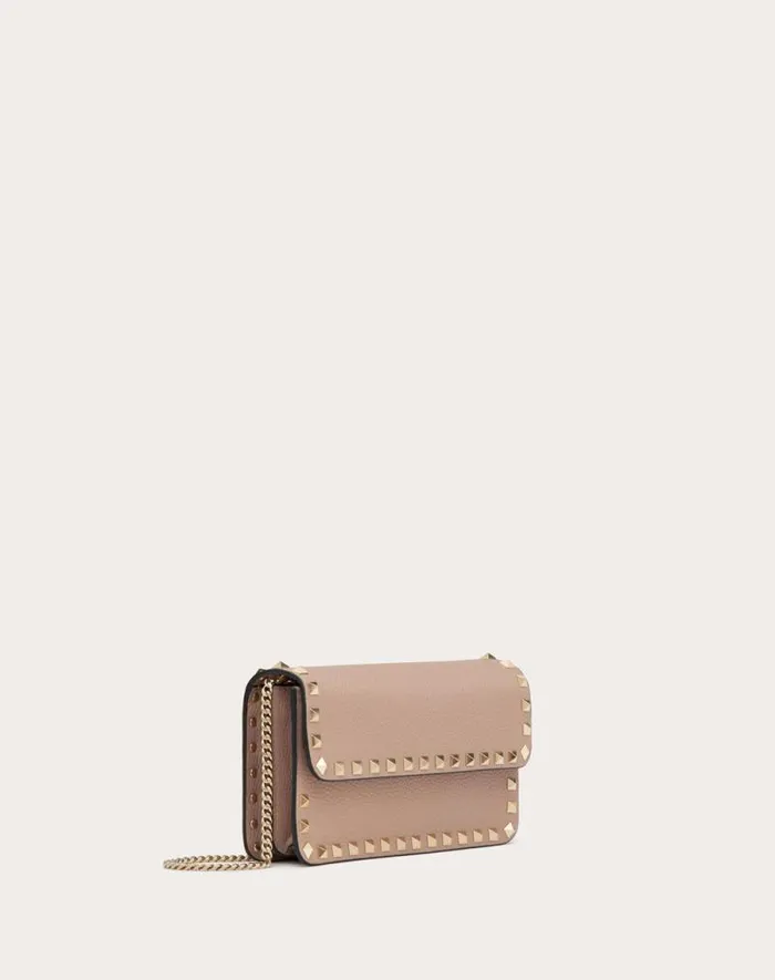 Valentino Mini Bags Woman Rockstud Grainy Calfskin Chain Pouch For Woman In Black Black