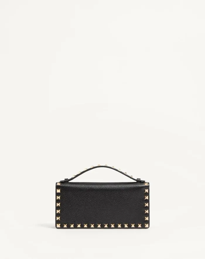 Valentino Mini Bags Woman Rockstud Wallet With Chain In Grainy Calfskin For Woman In Black Black Valentino Mini Bags Woman Rockstud Wallet With Chain In Grainy Calfskin For Woman In Black Black
