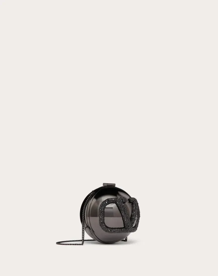 Valentino Mini Bags Woman Vlogo Signature Metal And Rhinestone Minaudire For Woman In Black Black Valentino Mini Bags Woman Vlogo Signature Metal And Rhinestone Minaudire For Woman In Black Black