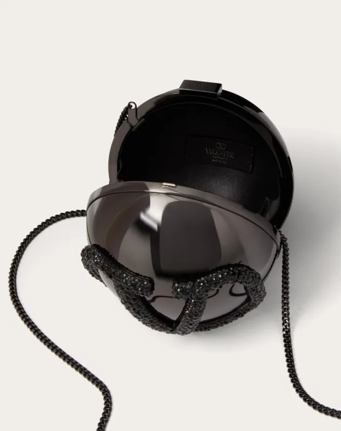 Valentino Mini Bags Woman Vlogo Signature Metal And Rhinestone Minaudire For Woman In Black Black Valentino Mini Bags Woman Vlogo Signature Metal And Rhinestone Minaudire For Woman In Black Black