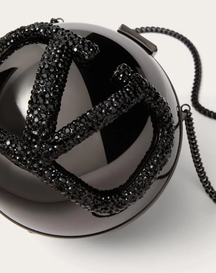 Valentino Mini Bags Woman Vlogo Signature Metal And Rhinestone Minaudire For Woman In Black Black Valentino Mini Bags Woman Vlogo Signature Metal And Rhinestone Minaudire For Woman In Black Black