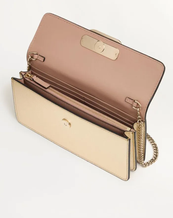 Valentino Mini Bags Woman Vlogo Signature Metallic Grainy Calfskin Wallet With Chain For Woman In Platinum Platinum Valentino Mini Bags Woman Vlogo Signature Metallic Grainy Calfskin Wallet With Chain For Woman In Platinum Platinum