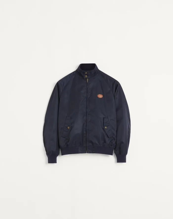 Valentino Outerwear Man Nylon Blouson With Vlogo Patch For Man In Navy Navy