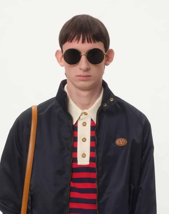 Valentino Outerwear Man Nylon Blouson With Vlogo Patch For Man In Navy Navy Valentino Outerwear Man Nylon Blouson With Vlogo Patch For Man In Navy Navy