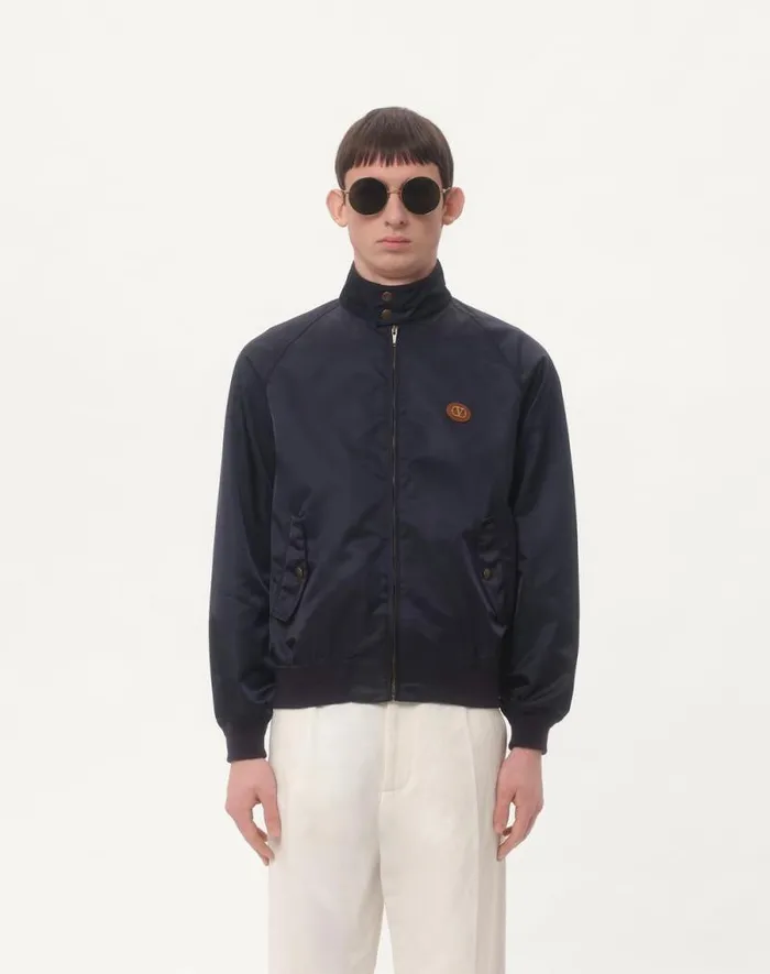 Valentino Outerwear Man Nylon Blouson With Vlogo Patch For Man In Navy Navy Valentino Outerwear Man Nylon Blouson With Vlogo Patch For Man In Navy Navy